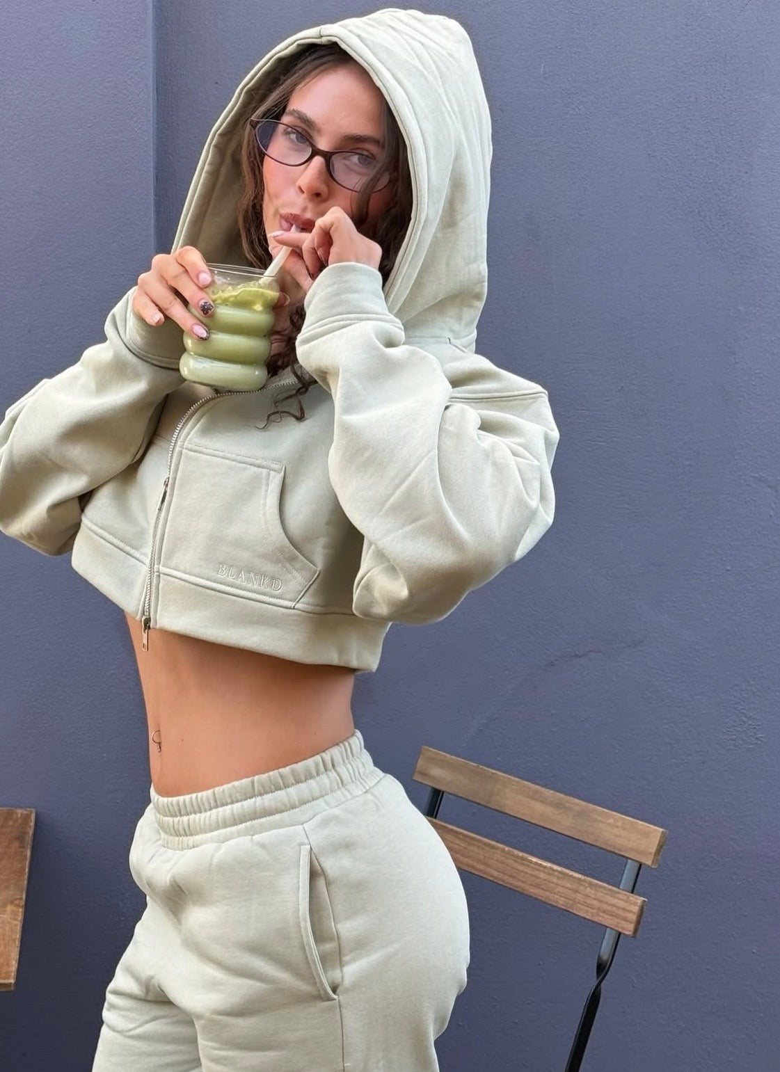 Matcha Lounge Cropped Oversized Hoodie
